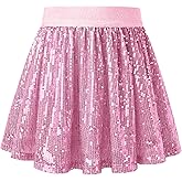 Mirawise Girls Metallic Sequin Skirt Sparkle Shiny Pleated Skirts Dance Outfit Elastic Waist Skorts Size 6-13