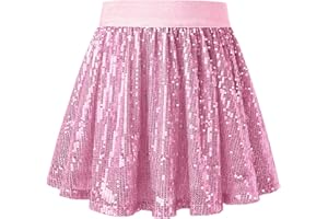 Mirawise Girls Metallic Sequin Skirt Sparkle Shiny Pleated Skirts Dance Outfit Elastic Waist Skorts Size 6-13