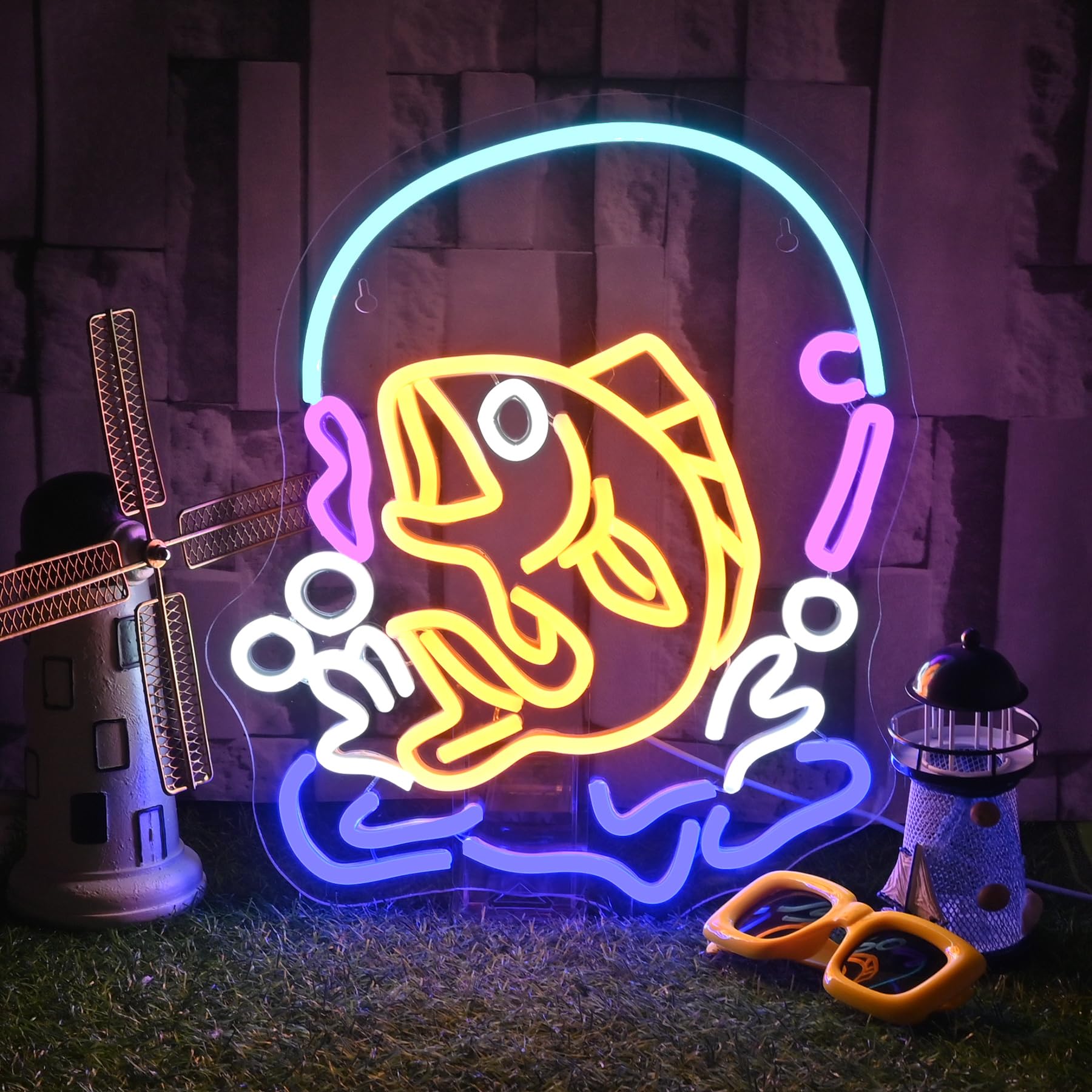 SIGNSHIP Fishing Neon Sign Fish Led Lights Fisher Sign Home Decor Fisherman Neon Light Sign Fishing Club Man Cave Room Wall Decor — image 1