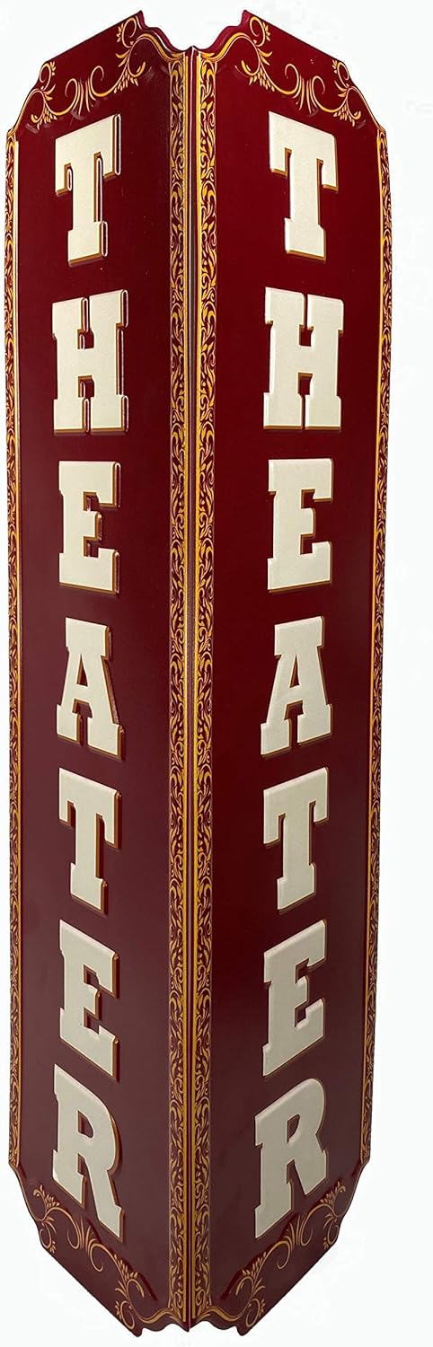 Vertical Expressions Vintage Vertical Theater Sign 6.6" x 23.75" Metal Embossed for Home Decor Movie Room