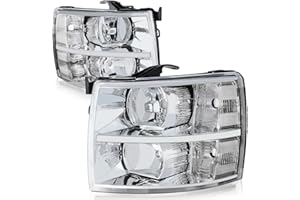 Auto Dynasty Halogen Headlights Assembly Compatible with Chevy Silverado 1500 2500HD 3500 GMT900 2007 2008 2009 2010 2011 2012 2013 2014, Driver and Passenger Side, Chrome Housing