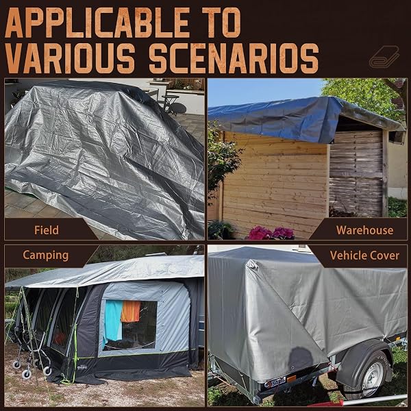 SPACEVER 12X12 FT TARP WATERPROOF, 16 MIL TARPS HEAVY DUTY WATERPROOF MULTIPURPOSE PROTECTIVE COVER UV RESISTANT RIP & TEAR RESISTANT WITH GROMMETS REVERSIBLE FOR HOME BOATS CARS CAMPING