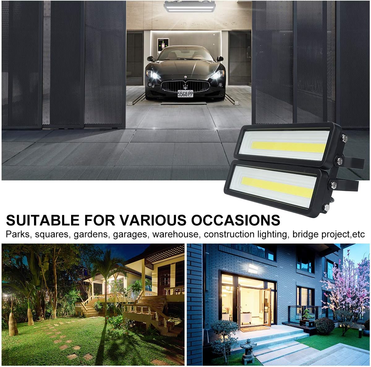 100W LED Flood Light IP65 Waterproof Security Lights Outdoor with 120°Beam Angle for Yard Garden Patio Playground Warehouse Street (Cold White) - - 