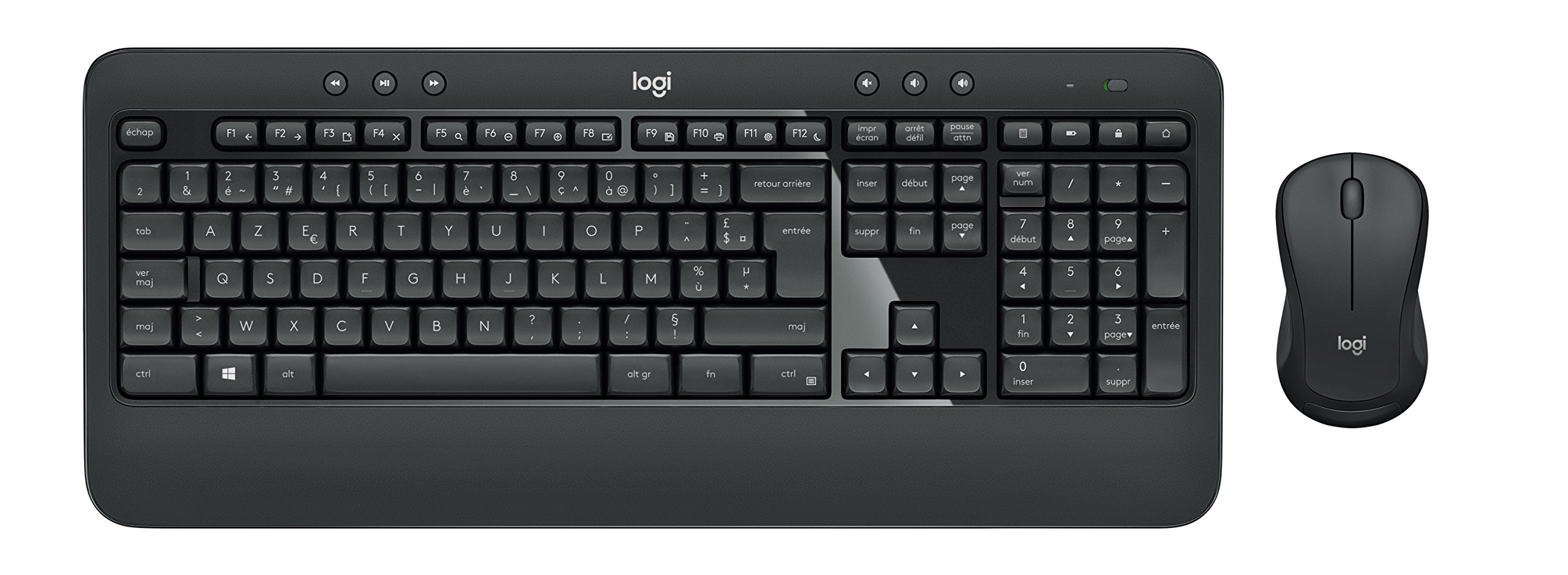 Logitech MK540 Advanced Wireless Keyboard and Mouse Combo for Windows, AZERTY Belgian Layout - Black