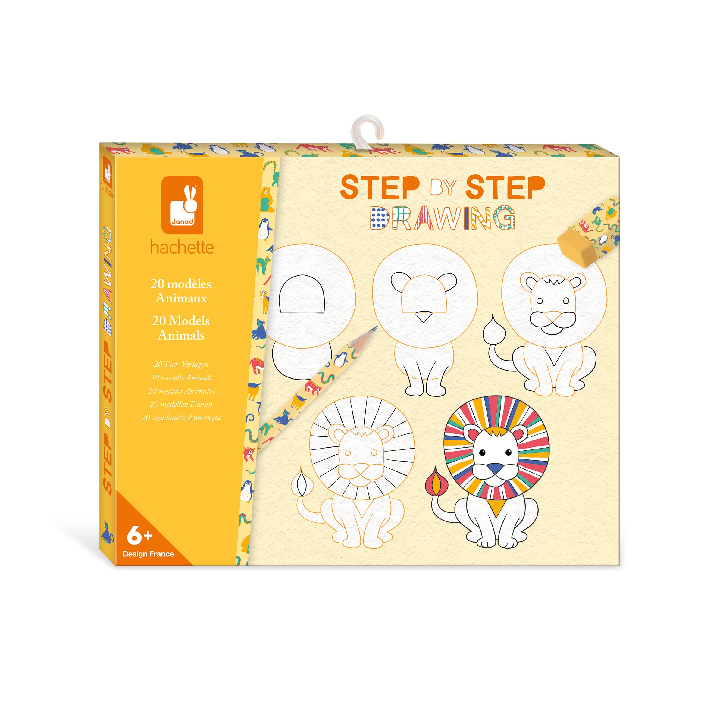 Janod - Step by Step Drawing - Learn to draw - 20 Animal Models - Children's Drawing Kit - Learning to draw and concentrate - From 6 years - J09155