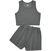 Stelle Girls 2 Piece Outfits Cute Sleeveless Summer Short Sets Athletic Scoop Neck Tank Top and Shorts with Pockets