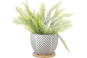 VanEnjoy 5.5 inch Large Round Bohemian Style Ceramic Planter, Geometry Engrave Off White Brown Succulent Planter Flower Pot, Indoor Outdoor Decorative Planter