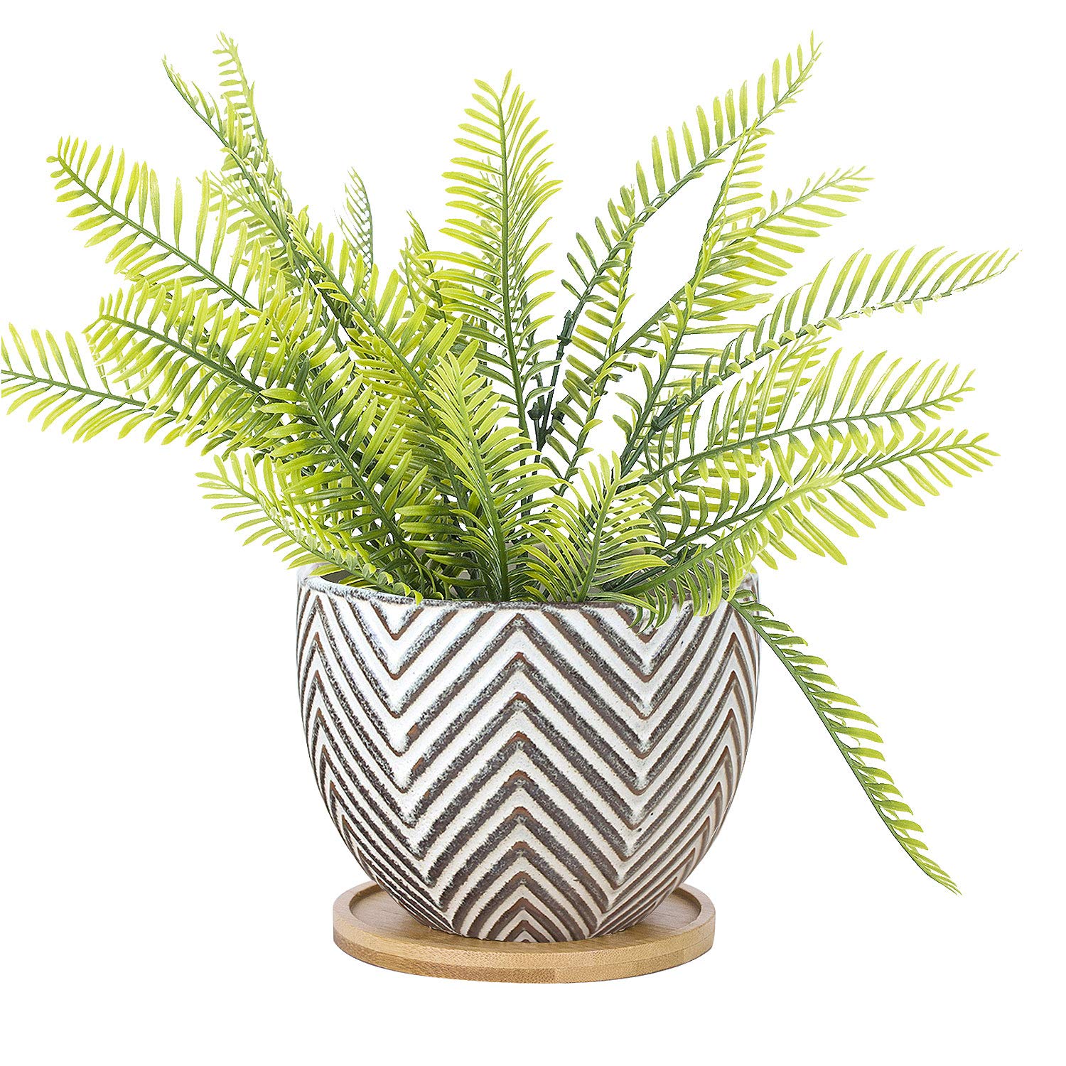 Photo 1 of VanEnjoy 5.5 inch Large Round Bohemian Style Ceramic Planter, Geometry Engrave Off White Brown Succulent Planter Flower Pot, Indoor Outdoor Decorative Planter