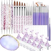 Teenitor Nail Art Tools Set, 23 Pcs Nail Art Brushes, 5 Pcs Nail Dotting Tool, 2 Set of Nail Stand, 100 Pcs Double-Sided Adhesive Tabs, Nail Art Palette, Brushes Holder, Purple