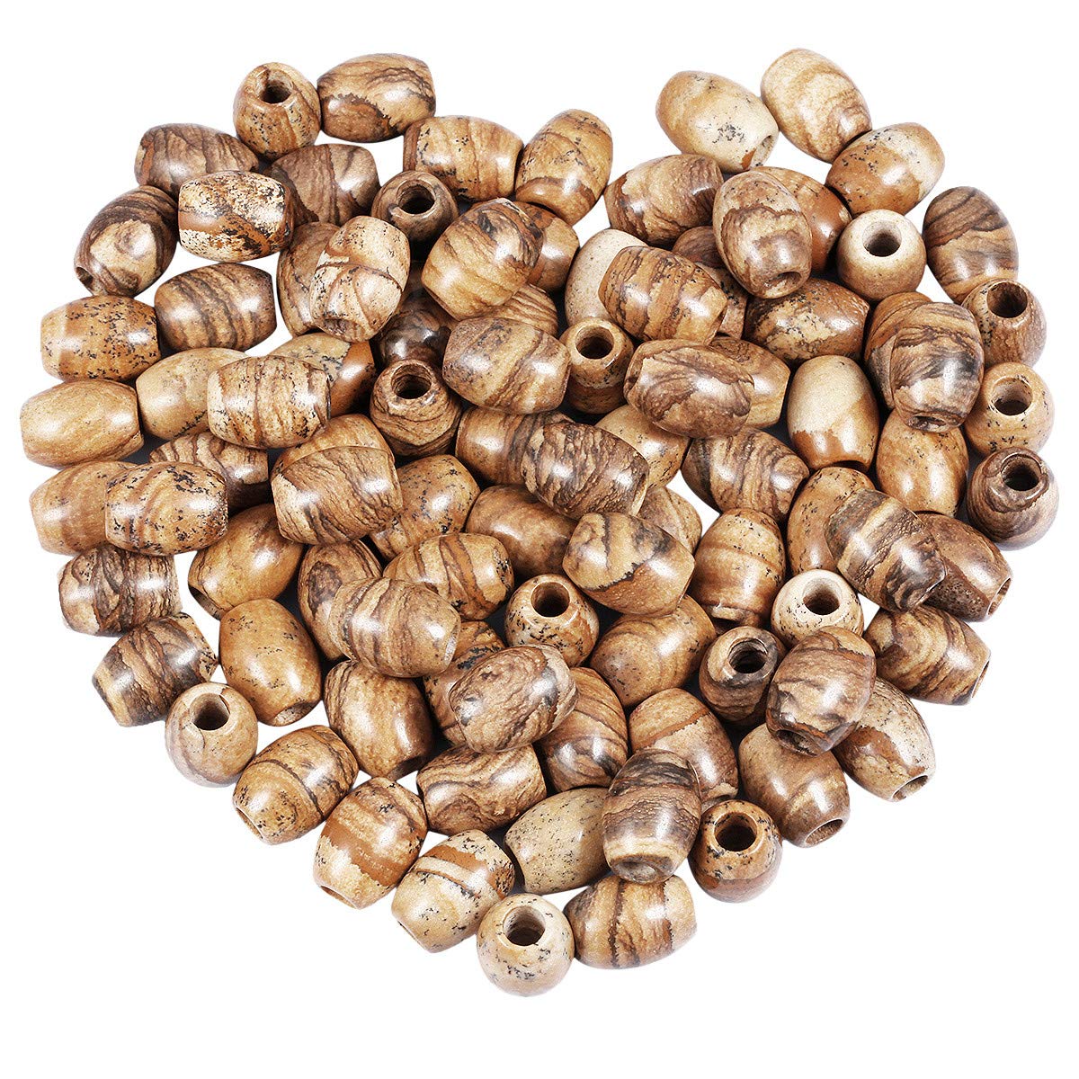 KYEYGWO Picture Jasper Large Hole Polished Gemstone Beads for Bracelets, Oval Loose Charms European Bead for Jewelry Making, Pack of 20