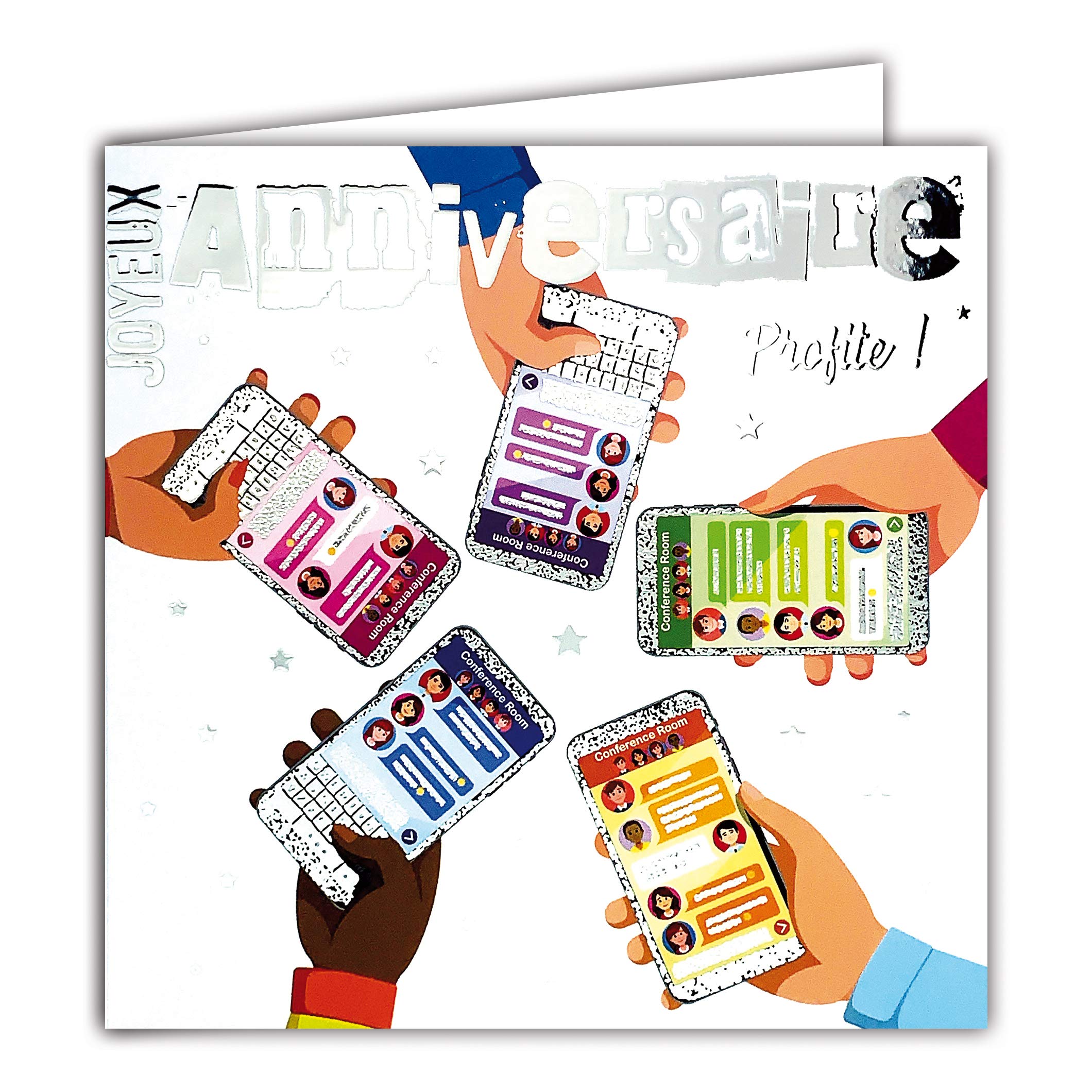 Square Card Happy Birthday Enjoy Mobile Phones Smartphones Social Networks Silver