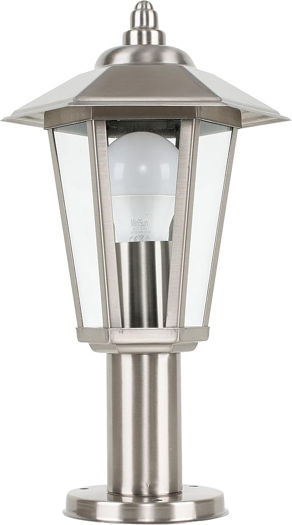 Contemporary Victorian Style Silver Stainless Steel Outdoor Garden Lamp Post Top Lantern Light
