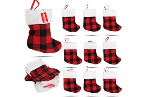 Iconikal 24-Pack Mini Christmas Stockings, 6-Inch, Red Buffalo Plaid Decoration Ornament