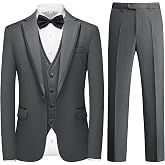 KUDMOL Tuxedo Suits for Men 3 Piece Regular Fit Formal Set Prom | Comfortable Notch Lapel One Button Suit,Elegant Stain Trim,Jacket Pants for Wedding Prom Business Party