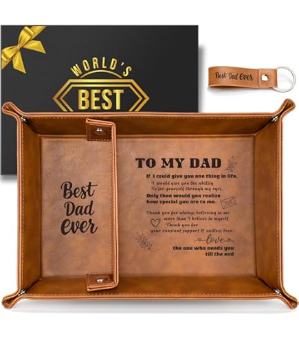 Amazon.com: ZAPUVO Best Dad Ever PU Leather Tray and Keychain, Dad