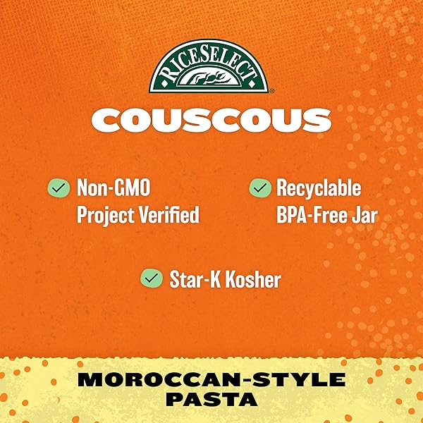RICESELECT COUSCOUS, MOROCCAN-STYLE WHEAT COUSCOUS PASTA, NON-GMO, 26.5-OUNCE JAR, (PACK OF 1)