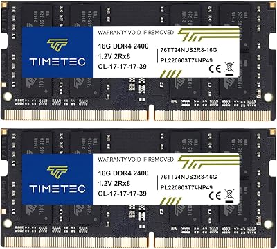 Timetec 32GB DDR4 2400MHz SODIMM Kit 2x16GB PC4-19200 260-Pin Laptop RAM