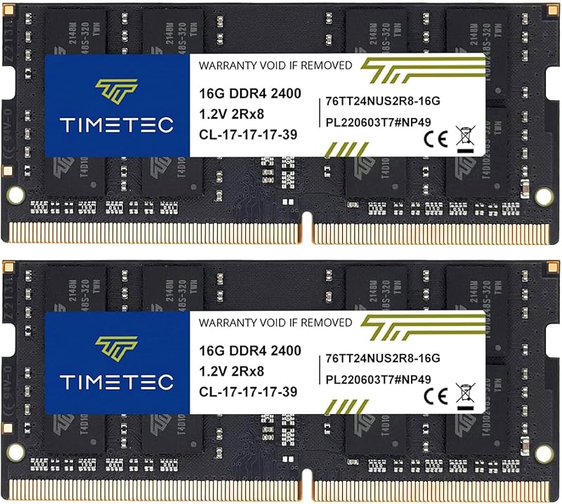 Timetec 32GB DDR4 2400MHz SODIMM Kit 2x16GB PC4-19200 260-Pin Laptop RAM