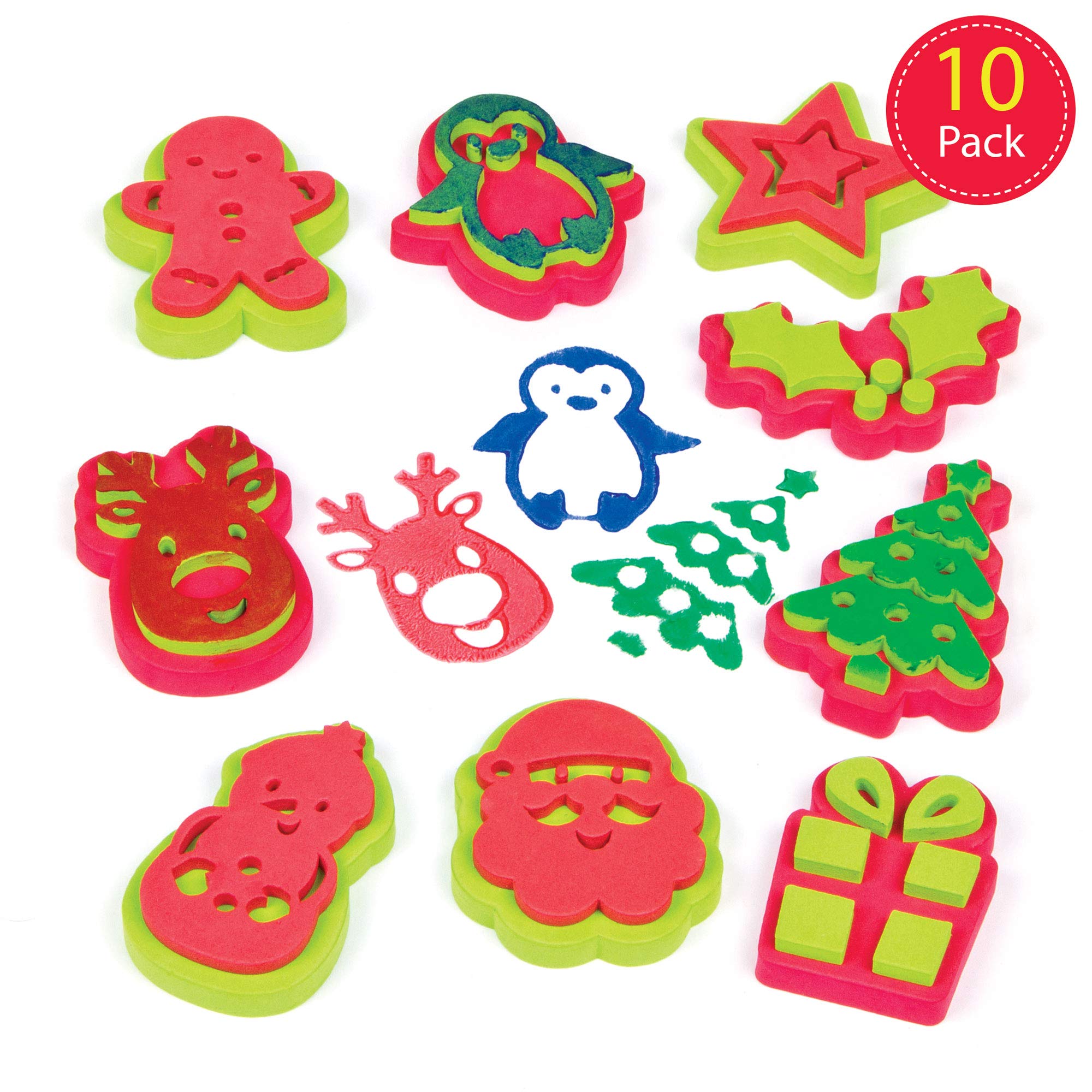 Baker Ross AF808 Christmas Stampers (Pack of 10) Arts & Crafts Stamps for Kids-Easy for Children to Hold, Assorted