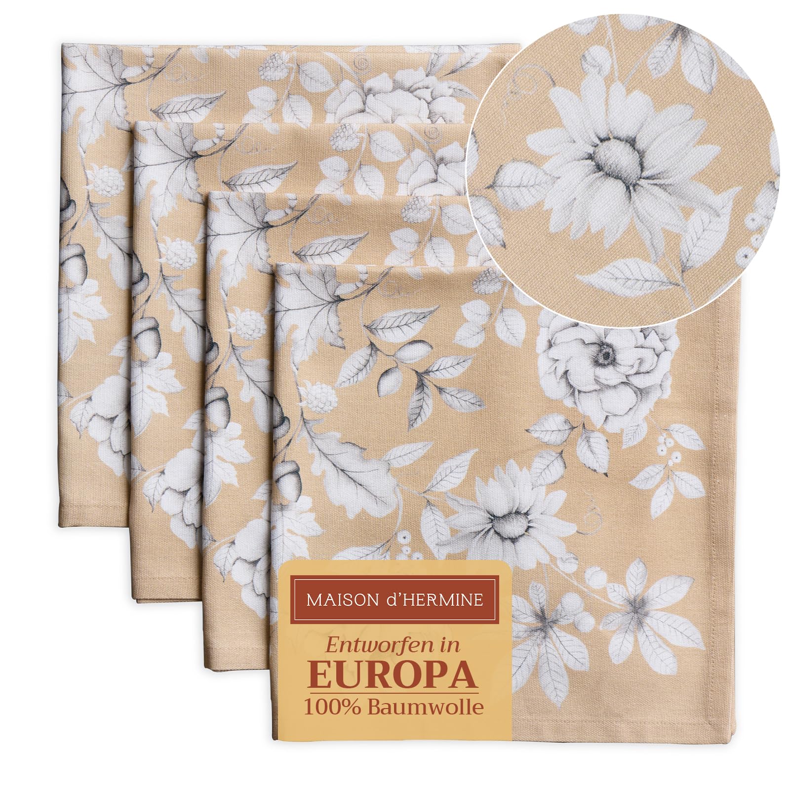 Maison d' Hermine Cloth Napkins Set of 4 100% Cotton for Christmas Decorations Everyday Reusable Square Autumn Napkins Cloth Washable Dinner Party Wedding (Pretty Autumn, 45 CM x 45 CM)