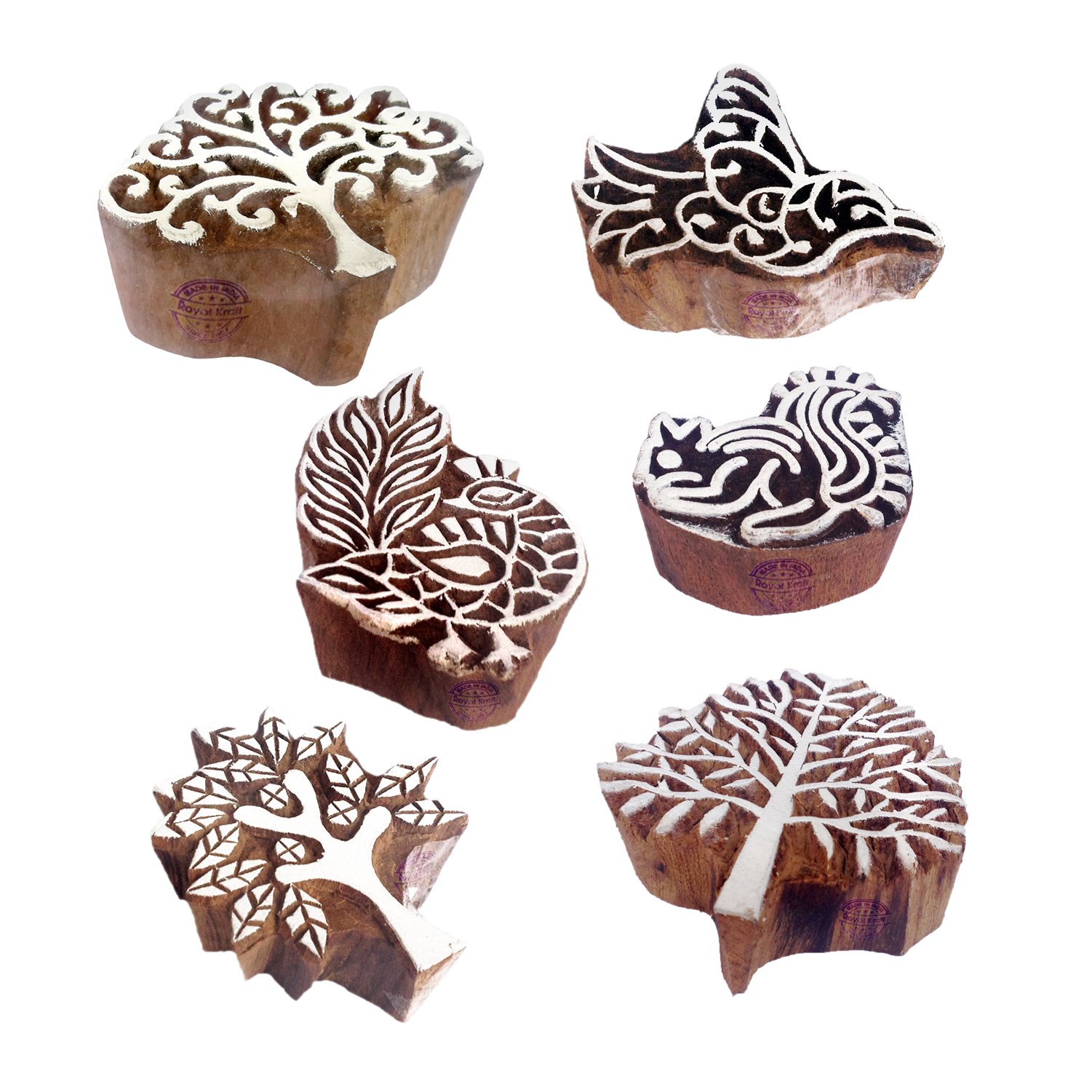 Rural Shapes Tree and Bird Wooden Stamps for Printing (Set of 6) Htag1059