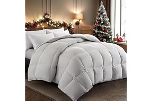 puredown® Feather Comforter King Size, All Season Duvet Insert, Hotel Collection Medium Warm Quilted Bed Comforter with Corner Tabs(Light Grey)