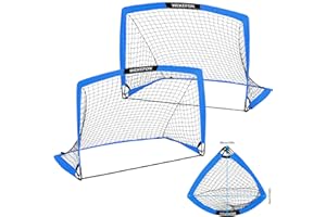 WEKEFON Backyard Soccer Goals - Portable Kids Soccer Net Set of 2-3.6'x2.7' - Pop Up Folding Indoor + Outdoor Goals with Carry Bag - Easy Assembly and Compact Storage