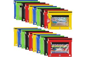 IKAYAS 20 Pack Pencil Pouch for 3 Ring Binder Colorful Binder Pencil Pouch with Zipper, Pencil Pouch Bags for Classroom Bulk Pencil Pouch Box Pencil Case for Storing School Teacher Supplies 5 Colors
