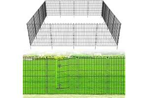 CLEASO 10 Panels No Dig Decorative Garden Fence with Gate for Yard, 32 in(H) X 23.6 ft(L) Animal Barrier Fencing for Outdoor Dog, Metal Portable Garden Fences for Borders, Pets, Landscape, Temporary Fence