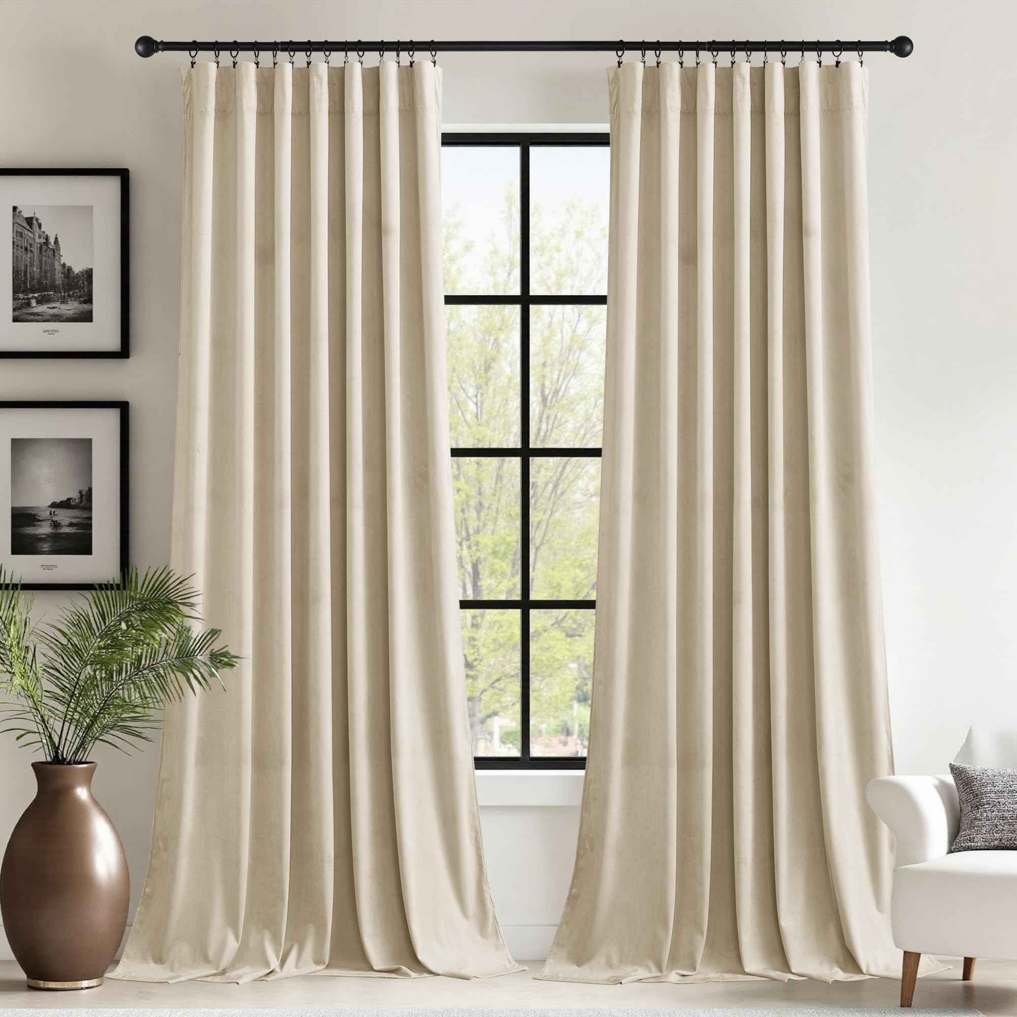 StangH Beige Nursery Bedroom Curtains Extra Wide 60 inches Velvet Doorway Curtains Thermal Insulated Privacy Assured Panels for Dining Living Room/Patio Sliding Door, W62 x L90, 2 Panels Image