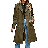Simplee Womens Long Trench Coat Fall Winter Double Breasted Classic Lapel Slim Work Office Suede Overcoat with Belt