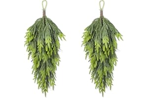 Glitzhome 2 Pack 31.5" Christmas Teardrop Swag, Faux Norfolk Pine Swags Greenery Teardrop Wreath for Xmas Holiday Doorways, Fireplace Mantels, Tables, Interior and Exterior Home Decor