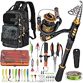 THKFISH Fishing Rod and Reel Combo with Backpack, Telescoping Fishing Pole Spinning Reel Kit with Fishing Lures, Pliers and Fish Lip Gripper for Adults