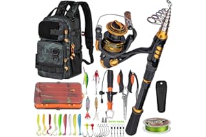 THKFISH Fishing Rod and Reel Combo with Backpack, Telescoping Fishing Pole Spinning Reel Kit with Fishing Lures, Pliers and F