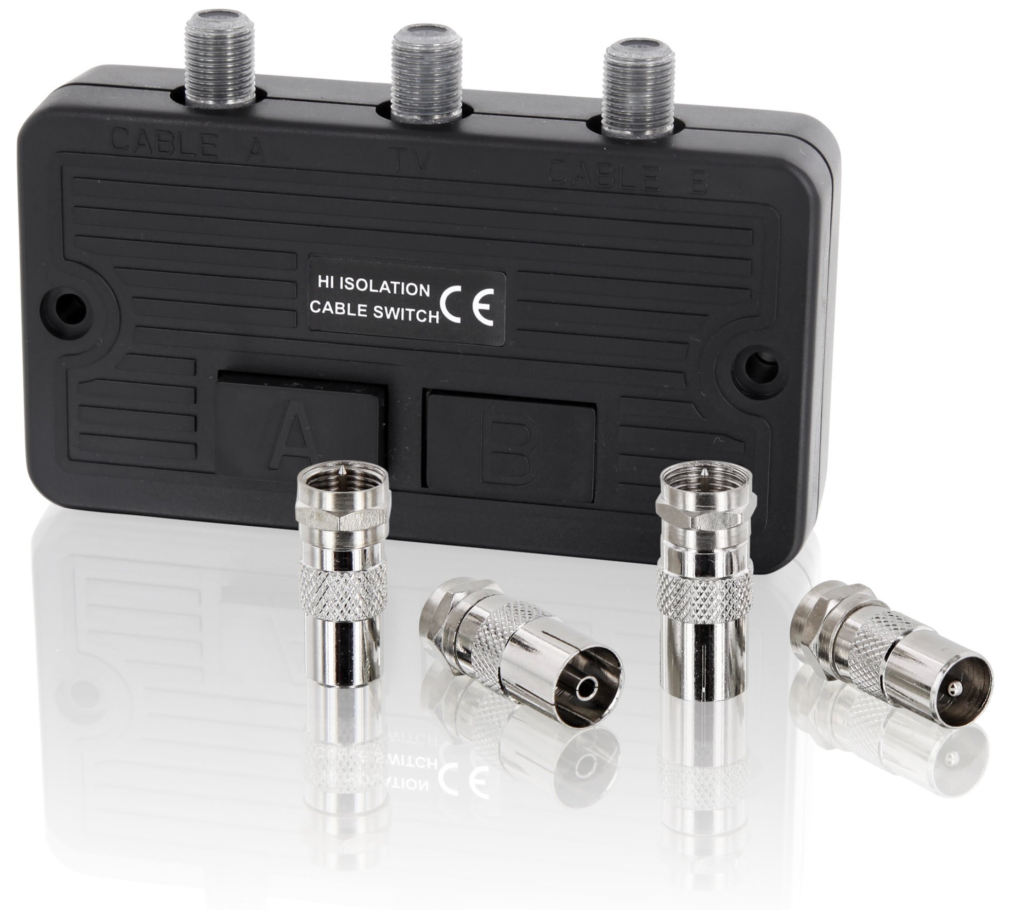 Switch distributor-SAT cable TV DVB-T HD digital-for BK and SAT systems F-socket-2x F-socket-including 4 pieces adapter.