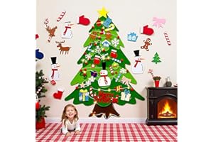Everized Felt Christmas Tree, Wall Xmas Tree with 32 Ornaments, LED Lights & Storage Bag, DIY Reusable Felt Christmas Tree Gi