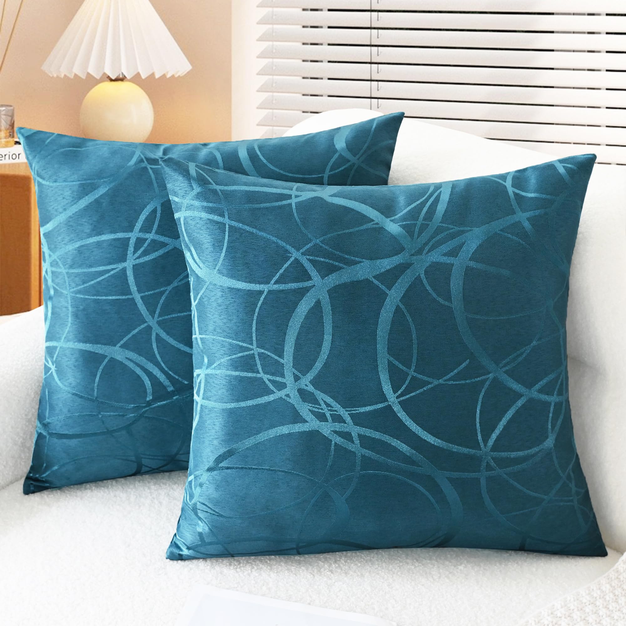 CaliTime Pillow Covers Set of 2 Cushion Covers Decorative Shells for Couch Sofa Home Decor Modern Glossy and Matte Contrasting Casters Geometric Casters 55cm x 55cm Marine Blue