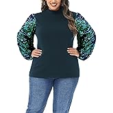 Anna-Kaci Women's Plus Size Sparkle Sequin Sweatshirt Mock Neck Pullover Long Sleeve Glitter Party Tops