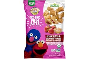 Earth's Best Organic Kids Snacks, Sesame Street Toddler Snacks, Organic PB&J Bites for Toddlers 2 Years and Older, Peanut Butter and Strawberry Flavored with Other Natural Flavors, 3 oz Bag