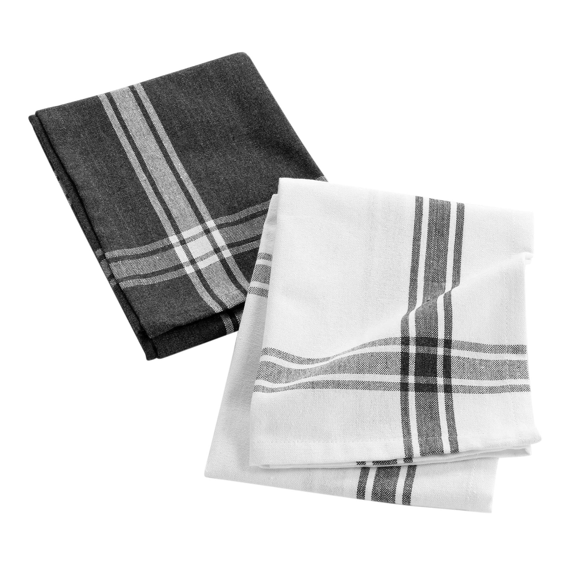 Douceur d'Intérieur, 2 Tea Towels (50 x 70 cm) Cuisiline Anthracite, Recycled Cotton Woven