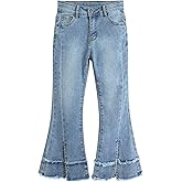 KIDSCOOL SPACE Girls Jeans, Split Hem with Dual Edges High Stretch Denim Flared Pants