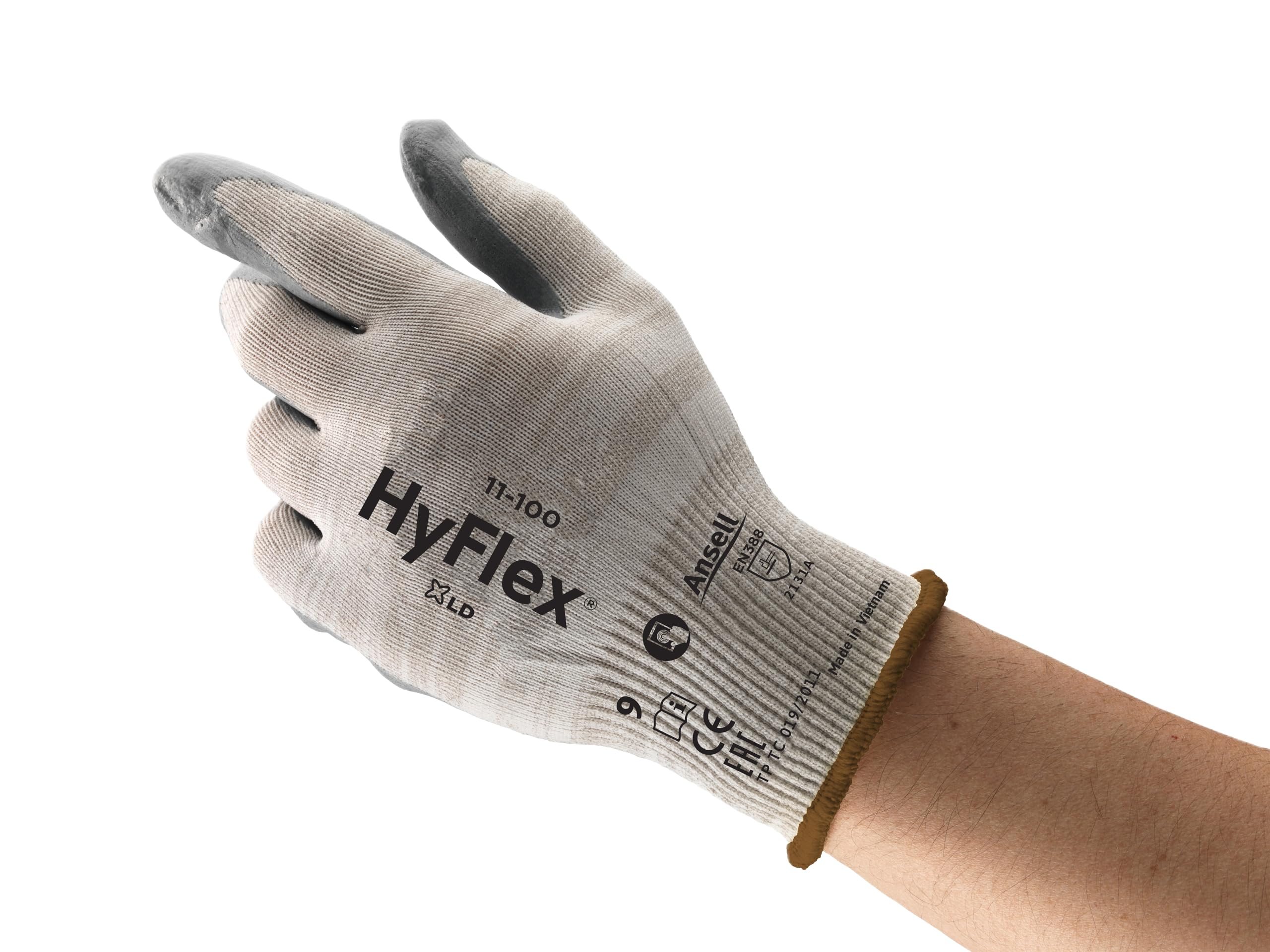 Ansell HyFlex 11-100 Multi-Purpose Work Gloves with Ionic Antimicrobial Technology, Light-Weight Breathable Design, Touchscreen Compatible, Washable, Size XL (12 Pairs)