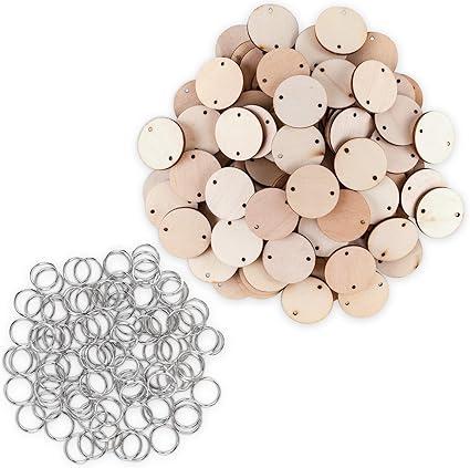 Amazon Com 100 Wood Rounds And 100 Key Rings Wooden Circle Discs With Holes And Ring Clips For Birthday Board Tags Homemade Diy Gifts Arts Crafts 1 Inch