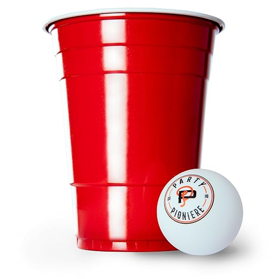 Party Pioniere 100 Rote Becher + 6 Beer Pong Bälle + Gratis E-Book Guide | Premium Beer Pong Becher (16oz/473ml) | Red Cups a
