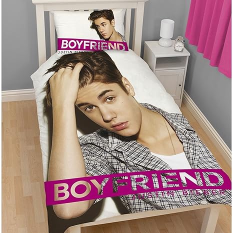 Justin Bieber Wanted Kids Reversible Single Duvet Cover Bedding Set Single Bed White Pink