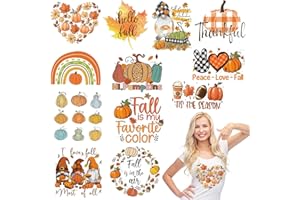 BANBBUR 12 Sheets Fall Iron On Transfers for T-Shirts,Fall Heat Transfers Vinyl,Autumn Pumpkin Gnome HTV Vinyl Fall Iron on Decals for T-Shirt Clothes Pillow Hoodie DIY Crafts