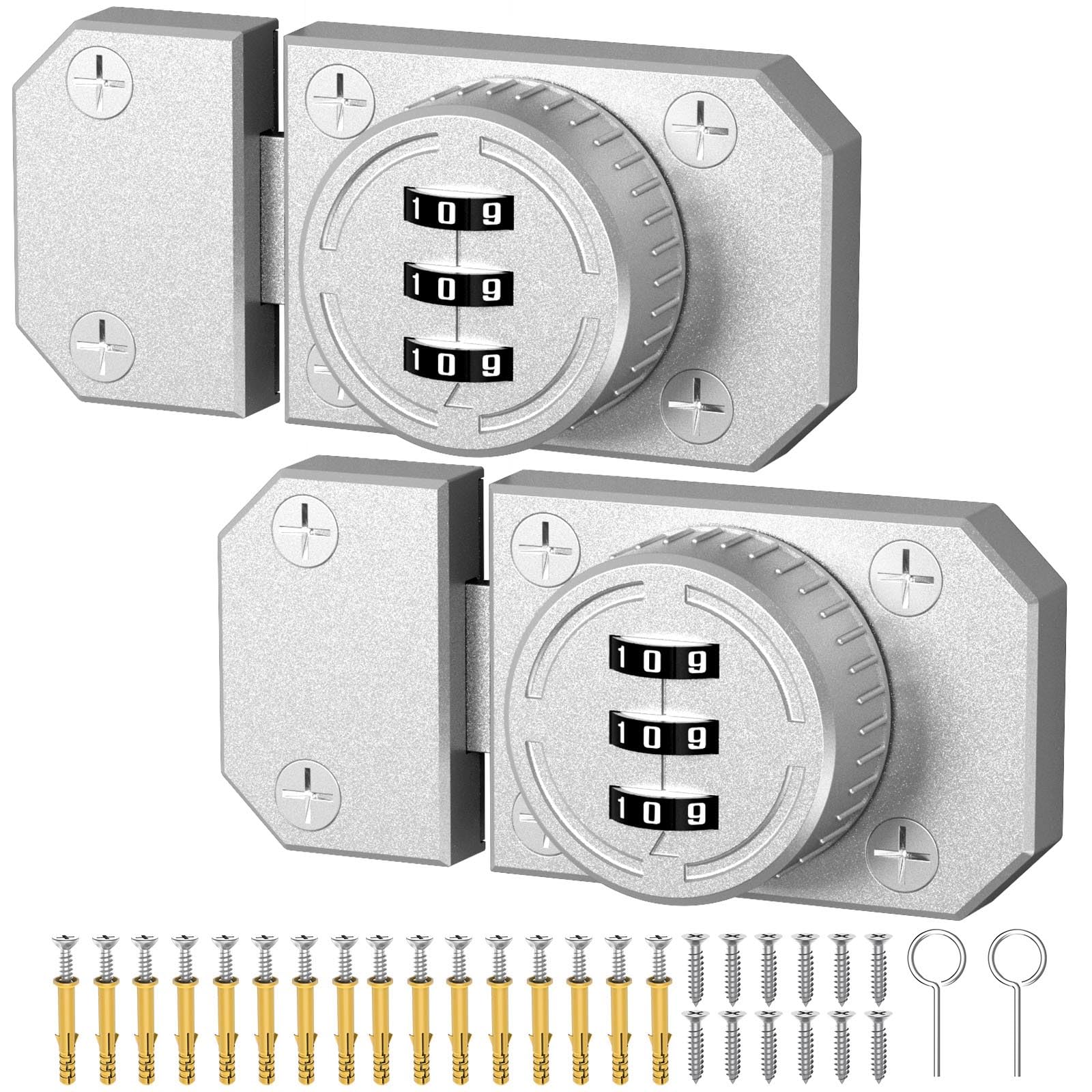 MeBantoo Cabinet Lock with Combination, 3-Digit Password Closet Door Lock, Zinc Alloy Mechanical Combination Latch with Screws for Barn One-Way Door, Drawer, Office File Cabinet (2, Sliver)