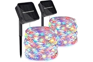 kemooie 2 Packs Solar Christmas Lights, Total 200 LED 66FT 8 Twinkle Modes Multicolor Solar Powered Fairy Lights, Waterproof for Outdoor, Tree, Garden, Christmas Decorations(Multi Color)