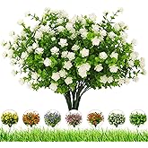 DRT DERUITAI Artificial Flowers Outdoor,8 Bundles UV Resistant Outdoor Fake Flowers,Outside Plastic Faux Flowers Greenery Shrubs Plants for Indoor Outside Planter Home Porch Decor(White)