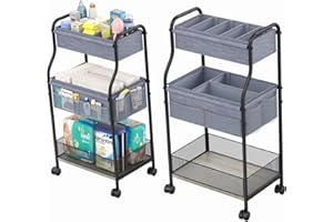 CIDAZIYA 3-Tier Baby Diaper Caddy Organizer and Storage Cart, Mobile Metal Utility Cart with Rolling Wheels for Nursery Essentials with 4+2 Dividers, Large Capacity Rolling Cart For Kitchen, Bathroom, Office